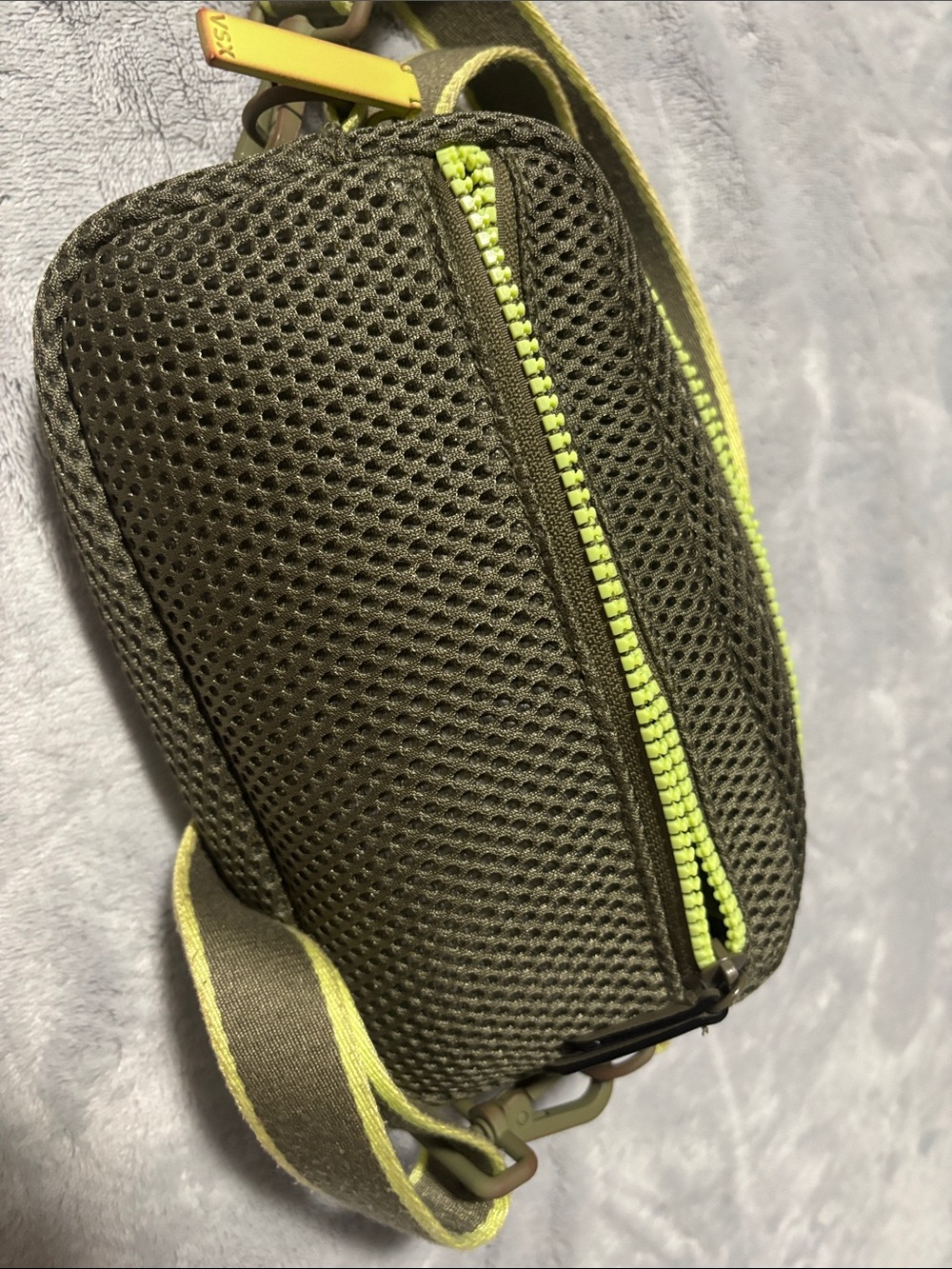 VSX Olive Mesh Crossbody with Neon Yellow Trim